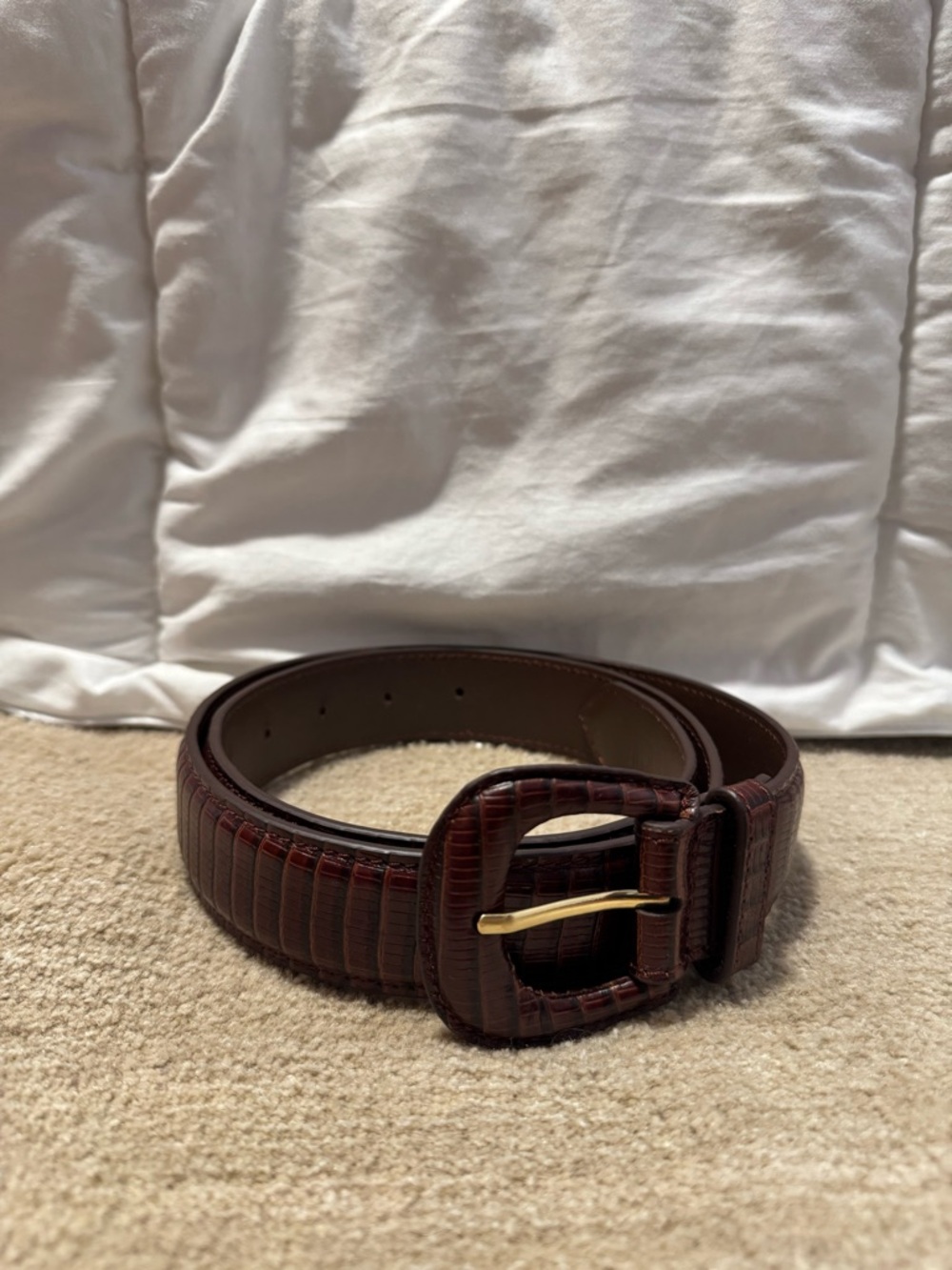 SANCIA - Women’s Dark Brown Textured Belt with Gold Buckle